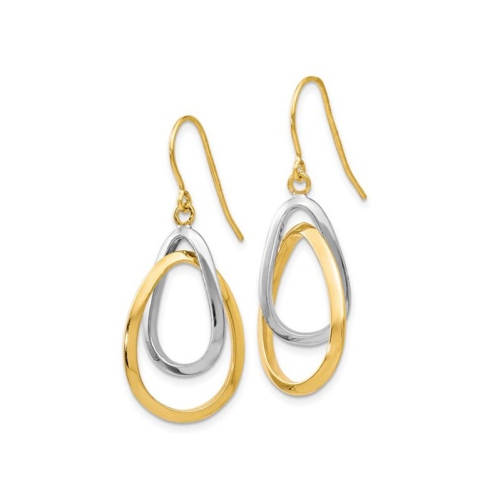 10K Yellow and White Gold Polished Shepherd Hook Dangle Earrings