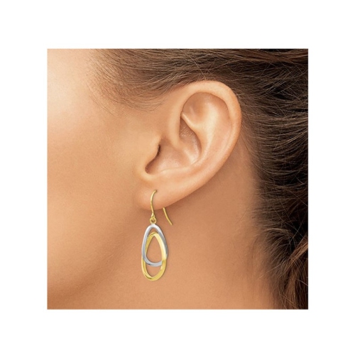 10K Yellow and White Gold Polished Shepherd Hook Dangle Earrings