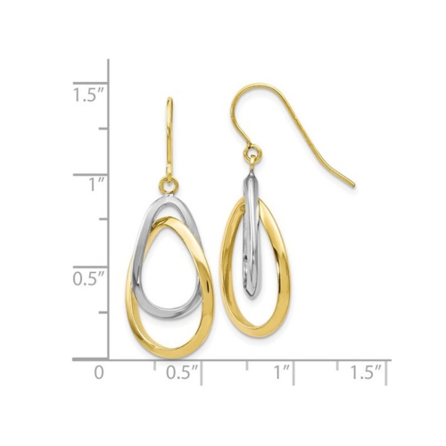 10K Yellow and White Gold Polished Shepherd Hook Dangle Earrings