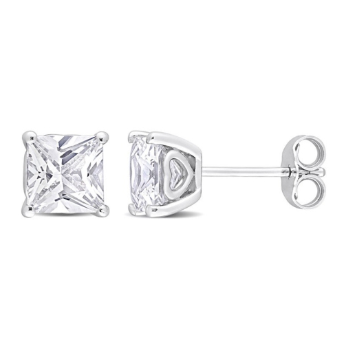 GEM AND HARMONY  2.58 Carat (Ctw) Lab-Created Sapphire Square Solitaire Earrings In Sterling Silver (6Mm) In White