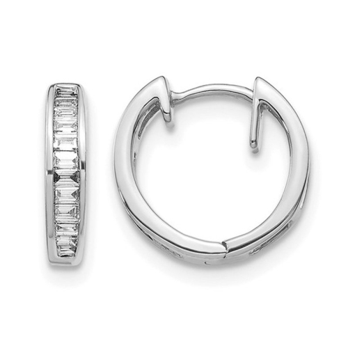 GEM AND HARMONY  1/5 Carat (Ctw) Baguette Diamond Hoop Earrings In 10K Gold In White