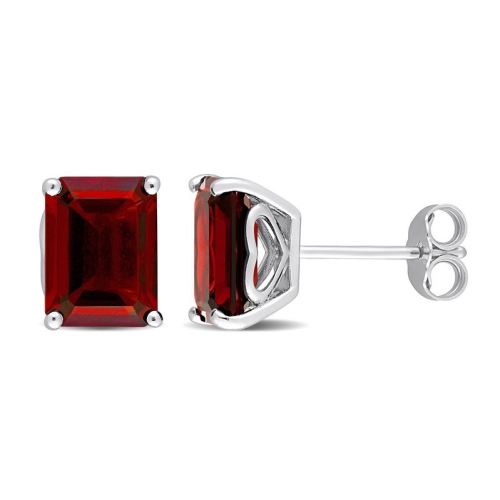 2.50 Carat Garnet Emerald-Cut Solitaire Stud Earrings in Sterling Silver