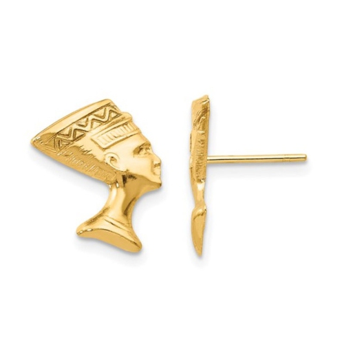 GEM AND HARMONY  10K Gold Egyptian Nefertiti Charm Post Earrings In Yellow