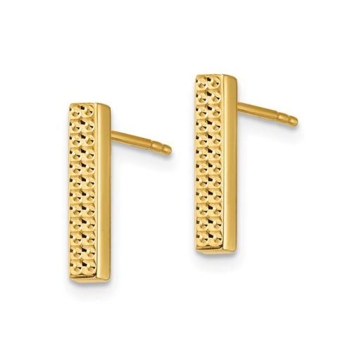 14K Yellow Gold Textured Bar Stick Post Earrings