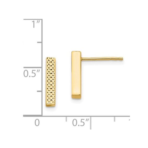 14K Yellow Gold Textured Bar Stick Post Earrings