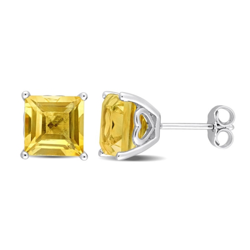 4.86 Carat Citrine Princess-Cut Solitaire Stud Earrings in Sterling Silver