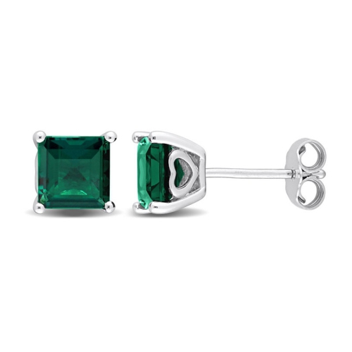 GEM AND HARMONY  2.30 Carat (Ctw) Lab Created Emerald Princess-Cut Solitaire Stud Earrings In Sterling In Silver