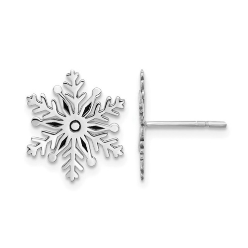 GEM AND HARMONY  Sterling Enamel Snowflake Post Earrings In Silver