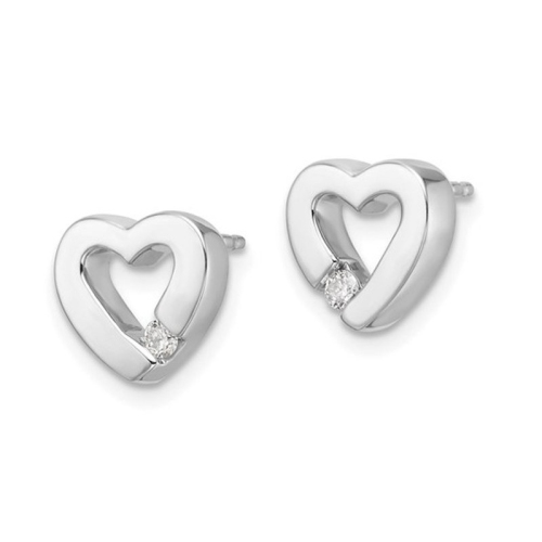 Sterling Silver Button Heart Post Earrings with Accent Diamond