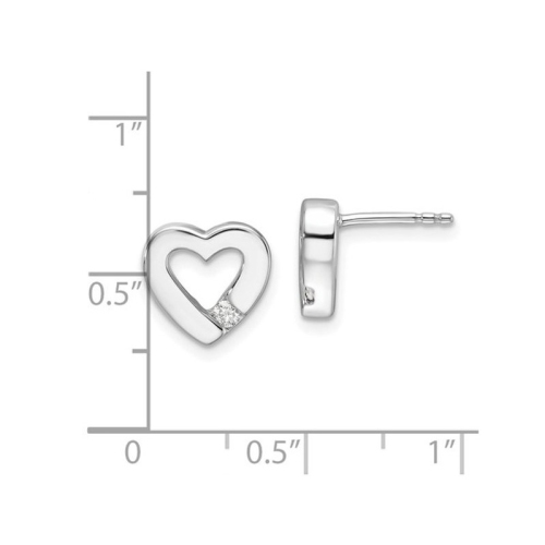 Sterling Silver Button Heart Post Earrings with Accent Diamond
