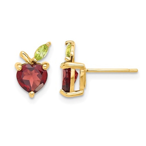GEM AND HARMONY  2.00 Carat (Ctw) Garnet And Peridot Apple Fruit Charm Earrings In 14K Gold In Yellow