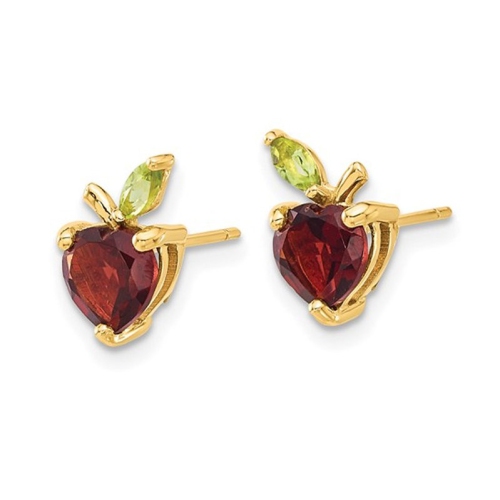 2.00 Carat Garnet and Peridot Apple Fruit Charm Earrings in 14K Yellow Gold