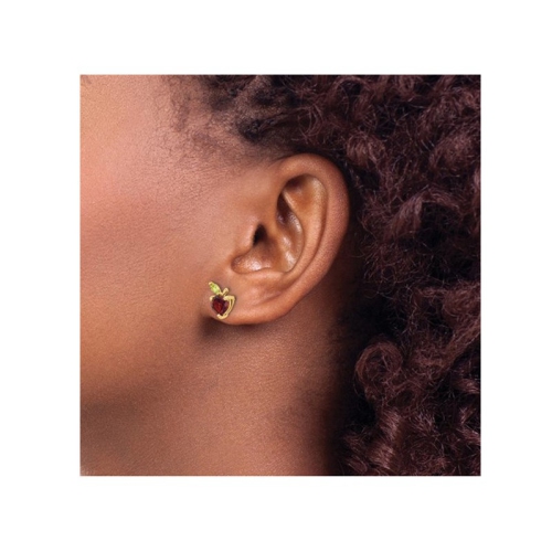 2.00 Carat Garnet and Peridot Apple Fruit Charm Earrings in 14K Yellow Gold