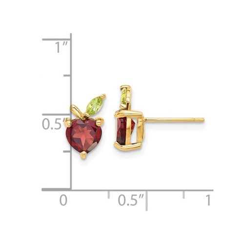 2.00 Carat Garnet and Peridot Apple Fruit Charm Earrings in 14K Yellow Gold