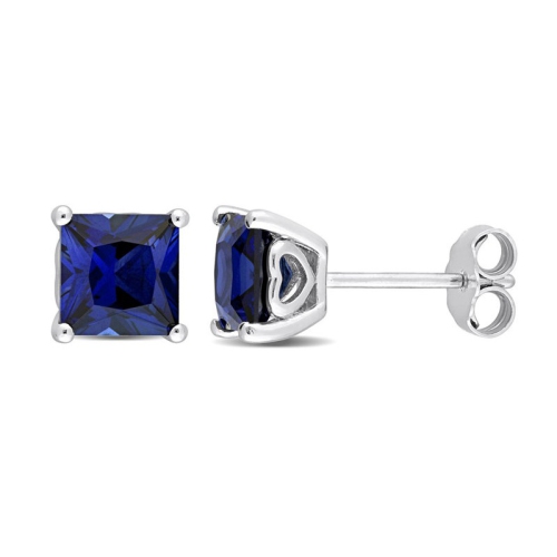 2.68 Carat Lab-Created Princess Blue Sapphire Solitaire Earrings in Sterling Silver (6mm)