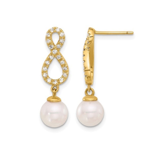 14K Yellow Gold Akoya Pearl Infinity Earrings with Diamonds
