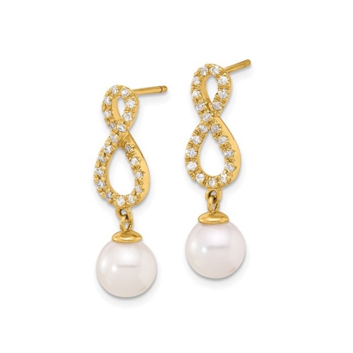 14K Yellow Gold Akoya Pearl Infinity Earrings with Diamonds