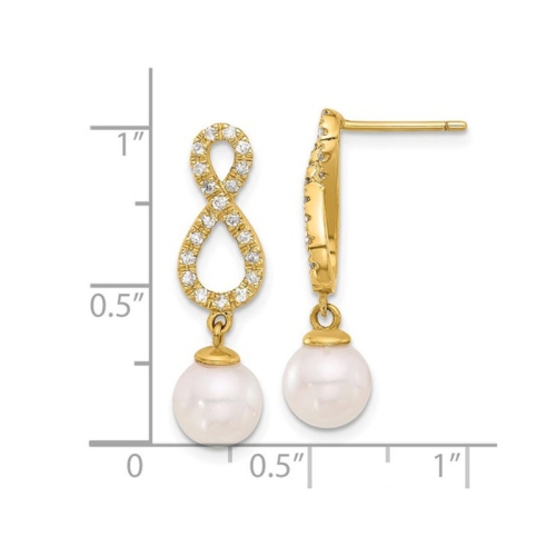 14K Yellow Gold Akoya Pearl Infinity Earrings with Diamonds