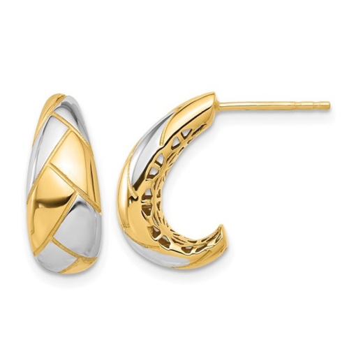 GEM AND HARMONY  14K And White Gold J-Hoop Earrings In Yellow