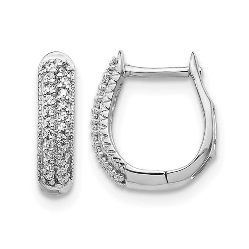 GEM AND HARMONY  1/7 Carat (Ctw) Diamond Huggy Hoop Earrings In 10K Gold In White