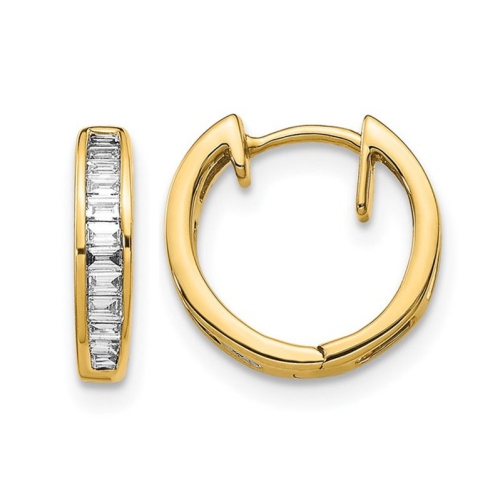 GEM AND HARMONY  1/5 Carat (Ctw) Baguette Diamond Hoop Earrings In 10K Gold In Yellow