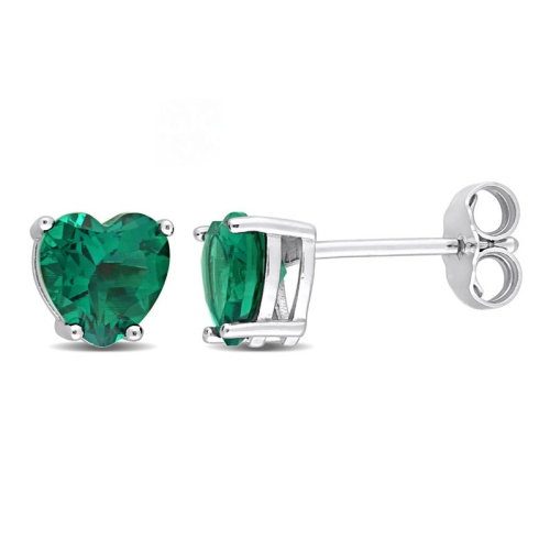 1.50 Carat Lab-Created Emerald Heart Stud Earrings in Sterling Silver