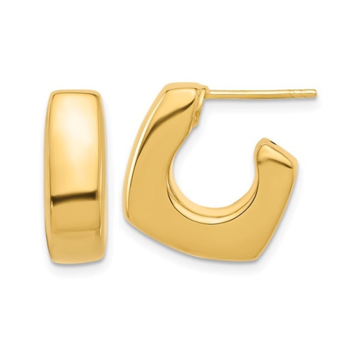 GEM AND HARMONY  14K Gold Polished Square J-Hoop Post Earrings In Yellow