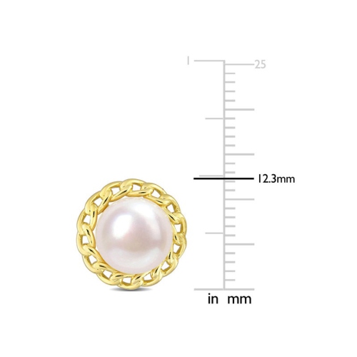 8-8.5mm White Freshwater Cultured Pearl Stud Earrings in Yellow Plated Sterling Silver