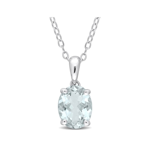 GEM AND HARMONY  1.50 Carat (Ctw) Aquamarine Solitaire Oval Pendant Necklace In Sterling With Chain In Silver