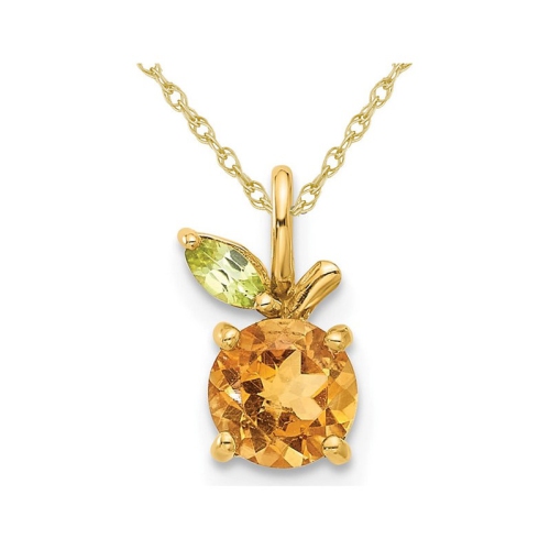 GEM AND HARMONY  4/5 Carat (Ctw) Citrine And Peridot Pendant Necklace In 14K Yellow Gold With Chain In Orange
