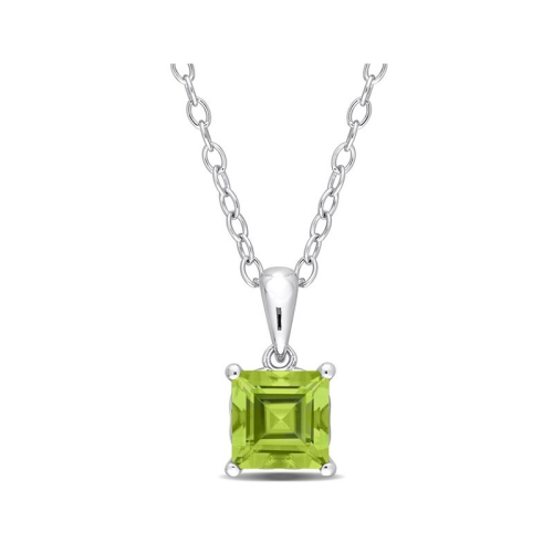 GEM AND HARMONY  1.20 Carat (Ctw) Peridot Princess Solitaire Pendant Necklace In Sterling With Chain In Silver