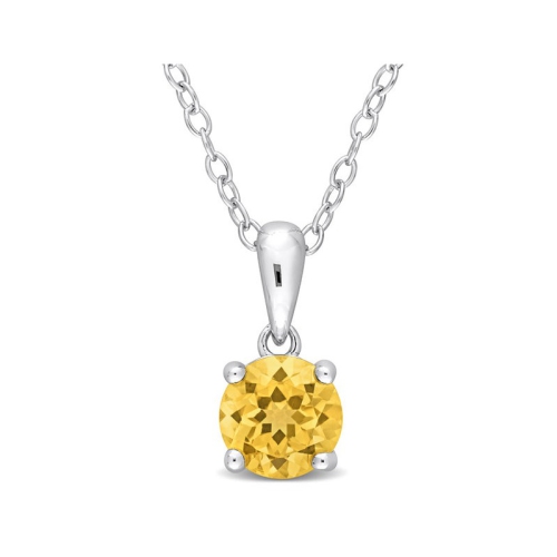 3/4 Carat Citrine Solitaire Pendant Necklace in Sterling Silver with Chain