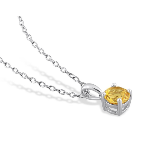 3/4 Carat Citrine Solitaire Pendant Necklace in Sterling Silver with Chain