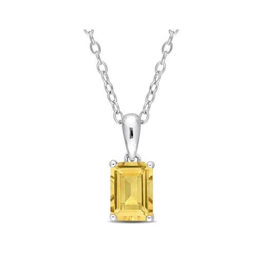 GEM AND HARMONY  1.12 Carat (Ctw) Citrine Emerald-Cut Pendant Necklace In Sterling With Chain In Silver