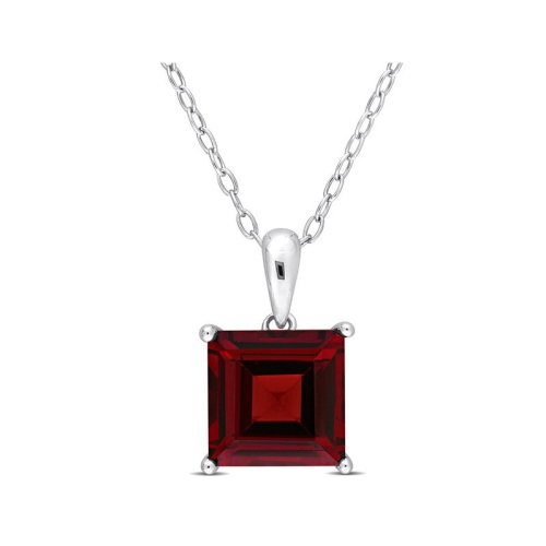 GEM AND HARMONY  3.10 Carat (Ctw) Princess-Cut Garnet Solitaire Pendant Necklace In Sterling With Chain In Silver