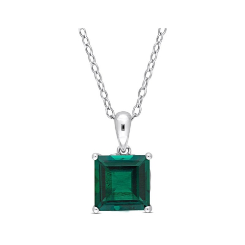 GEM AND HARMONY  2.55 Carat (Ctw) Lab-Created Emerald Princess Solitaire Pendant Necklace In Sterling With Chain In Silver