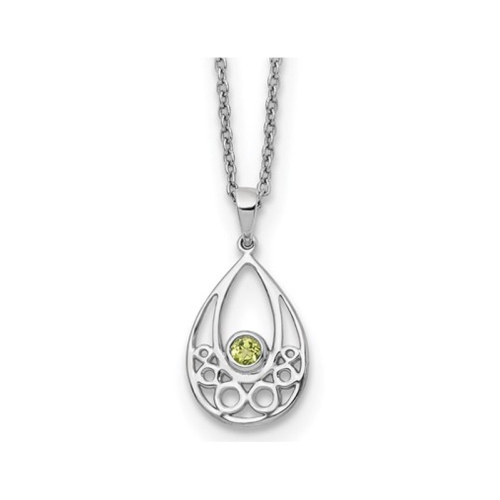 1/8 Carat Green Peridot Drop Pendant Necklace in Sterling Silver with Chain