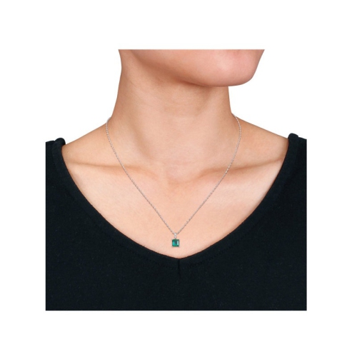 1.15 Carat Princess-Cut Lab-Created Emerald Solitaire Pendant Necklace in Sterling Silver with Chain