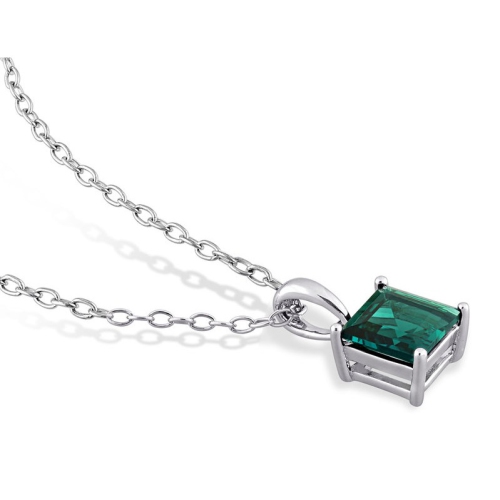 1.15 Carat Princess-Cut Lab-Created Emerald Solitaire Pendant Necklace in Sterling Silver with Chain