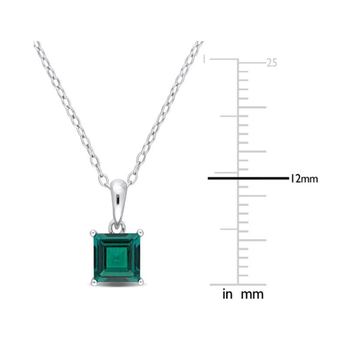 1.15 Carat Princess-Cut Lab-Created Emerald Solitaire Pendant Necklace in Sterling Silver with Chain