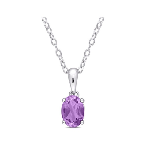 GEM AND HARMONY  7/10 Carat (Ctw) Amethyst Solitaire Oval Pendant Necklace In Sterling With Chain In Silver