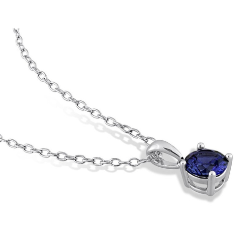 1,00 carat Collier pendentif solitaire saphir bleu cr???? en laboratoire en argent sterling avec cha?«ne