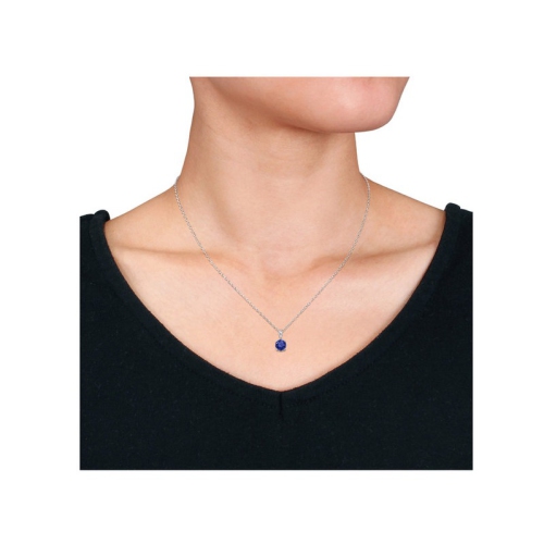 1,00 carat Collier pendentif solitaire saphir bleu cr???? en laboratoire en argent sterling avec cha?«ne
