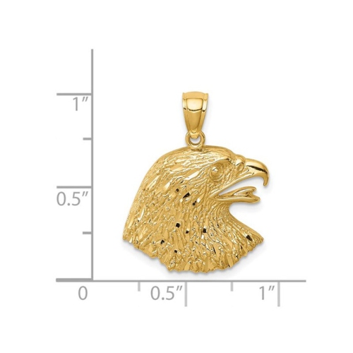 14K Yellow Gold Diamond-Cut Eagle Head Charm Pendant Necklace with Chain