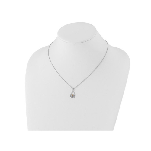 1/10 Carat Citrine Drop Pendant Necklace in Sterling Silver with Chain