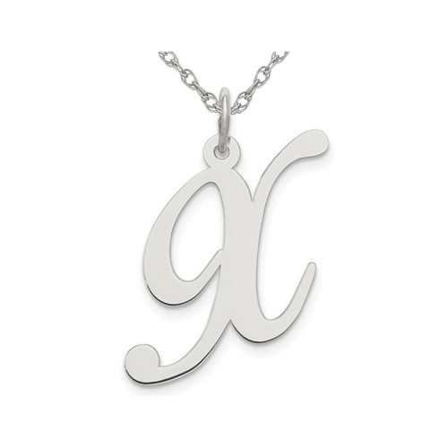 GEM AND HARMONY  Sterling Fancy Script Initial -X- Pendant Necklace Charm With Chain In Silver