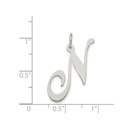 Sterling Silver Fancy Script Initial -N- Pendant Necklace Charm with Chain