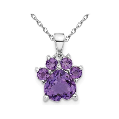GEM AND HARMONY  1.62 Carat (Ctw) Amethyst Paw Charm Pendant Necklace In Sterling With Chain In Silver