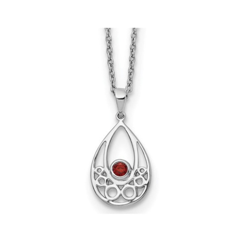 1/8 Carat Garnet Drop Pendant Necklace in Sterling Silver with Chain