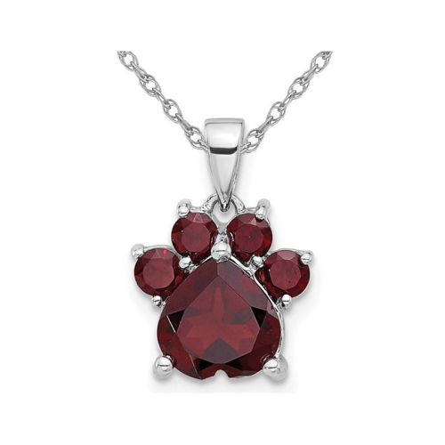 GEM AND HARMONY  2.28 Carat (Ctw) Garnet Paw Charm Pendant Necklace In Sterling With Chain In Silver